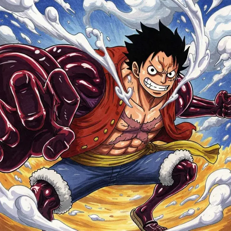 dibujo de luffy gear 4 pintado con lapices de colores
