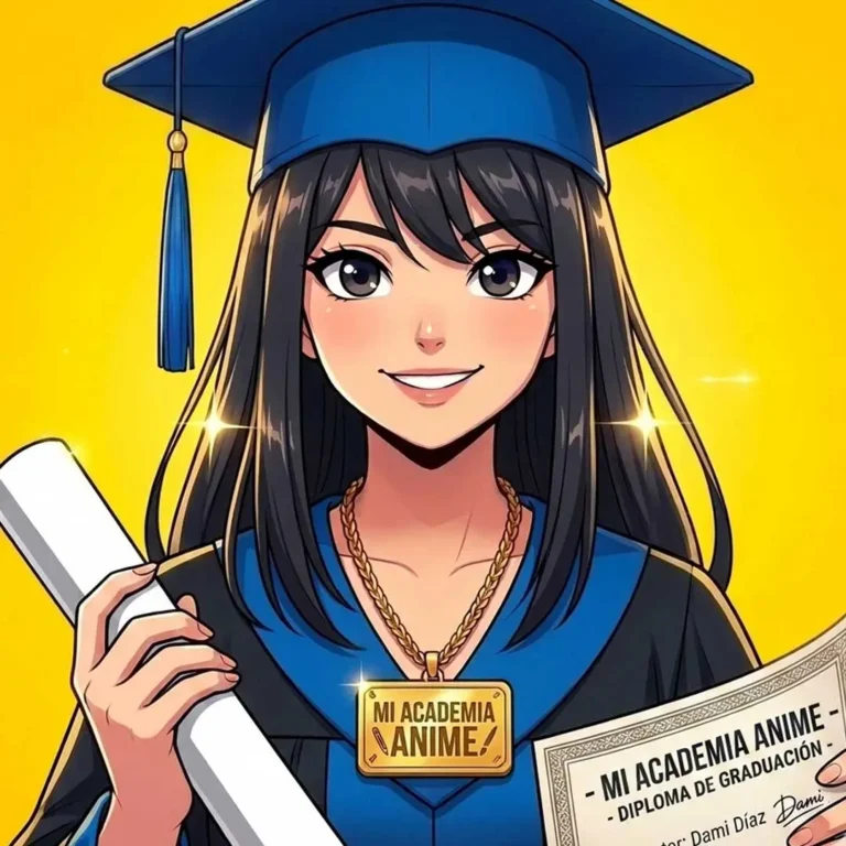 Egresada de Mi Academia Anime con diploma de clases de dibujo anime y manga