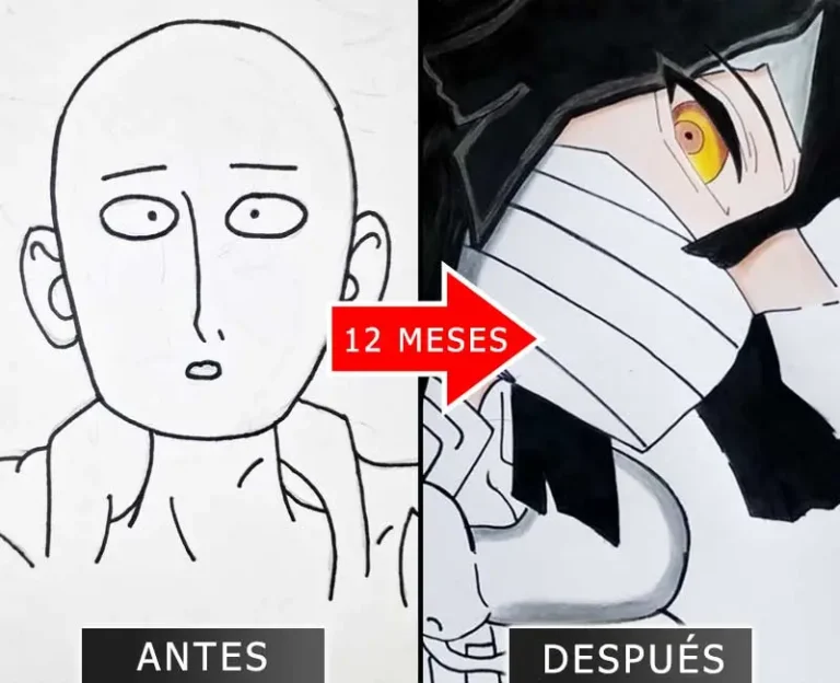 Dibujo de One Punch man por alumno en taller de manga en linea